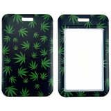 ID Card Badge Holder - Green Cannabis Leaf Pattern On Black