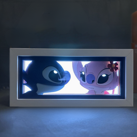 3D Paper Carving Light Lamp - Disney - Stitch & Angel