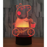 3D LED Night Light - Peppa Pig - Peppa riding a bicycle