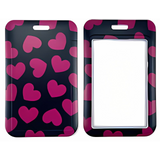 ID Card Badge Holder - Pink Hearts Pattern On Black Background