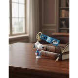 3D PVC Figure Keychain - Peanuts - Snoopy In Blue Jacket Holding Book