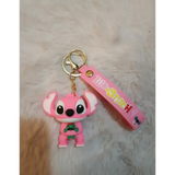 3D PVC Figure Keychain - Lilo & Stitch - Pink Angel Holding Christmas Frog