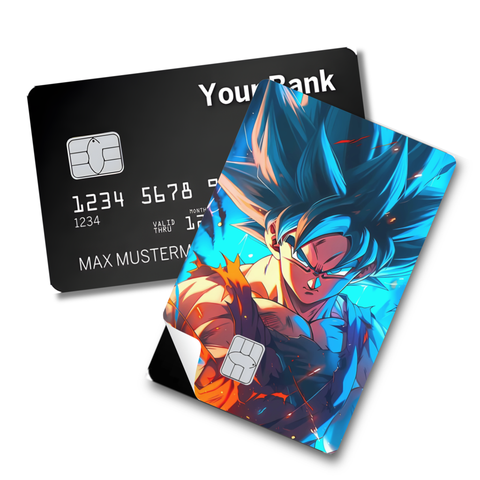 Credit Card Skin Sticker - Dragon Ball - Super Saiyan Blue Goku with Fiery Aura and Intense Stare