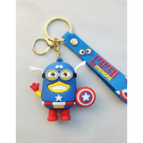 3D PVC Figure Keychain - Minions Cap America - Minion Captain America Waving Shield