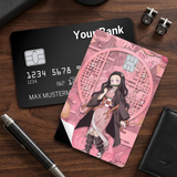 Credit Card Skin Sticker - Demon Slayer - Nezuko Pink Geometric Background