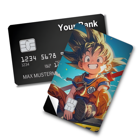 Credit Card Skin Sticker - Dragon Ball - Kid Goku Sitting on Flying Nimbus with Blue Sky Background