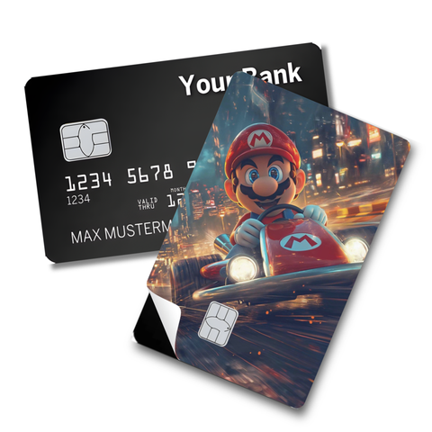 Credit Card Skin Sticker - Mario Kart - Racing Through Neon City Design