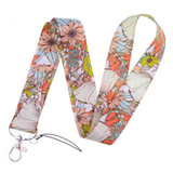 Lanyard - Floral Pattern with Sunflowers and Leaves in Orange, Teal, and White