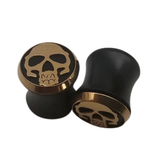 Ear Plugs - Gold Skull Black Double Flared
