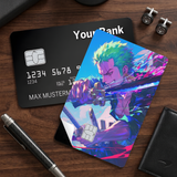 Credit Card Skin Sticker - One Piece - Neon Style Roronoa Zoro With Swords - Holographic