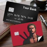 Credit Card Skin Sticker - One Piece - Roronoa Zoro With Three Swords On Red