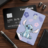 Credit Card Skin Sticker - Lilo & Stitch - Stitch Sitting On Purple Floral Background