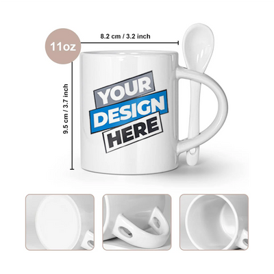 Custom Ceramic 11oz Mug with Integrated Spoon