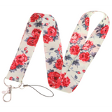 Lanyard - Red Roses on White Floral Pattern
