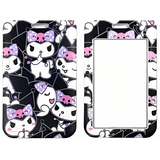 ID Card Badge Holder - Sanrio - Kuromi Faces Purple Bows Black Background