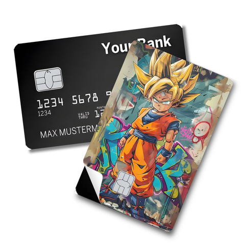 Credit Card Skin Sticker - Dragon Ball - Super Saiyan Goku in Graffiti Style with Color Splash Background