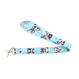 Lanyard - Panda Faces on Light Blue Striped Background