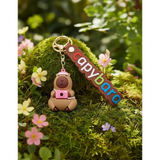 3D PVC Figure Keychain - Capybara - Pink Hat Camera