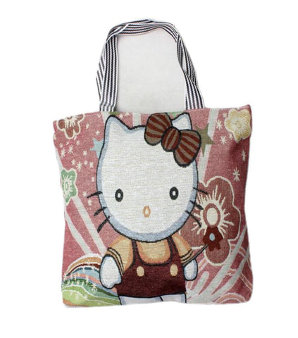 Printed Canvas Tote Bag with Zipper and Inner Pockets - Sanrio - Hello Kitty