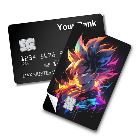 Credit Card Skin Sticker - Dragon Ball - Goku Surrounded by Multicolor Energy Streaks