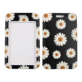 ID Card Badge Holder - White and Yellow Daisies Black Background