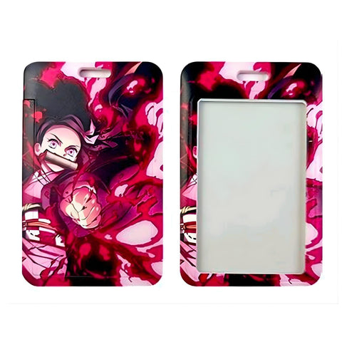 ID Card Badge Holder - Demon Slayer - Nezuko Kamado with Pink and Black Energy Pattern