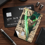 Credit Card Skin Sticker - One Piece - Zoro Wanted Poster Green Aura - Holographic