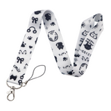 Lanyard - Black and White Cat and Paw Print Pattern