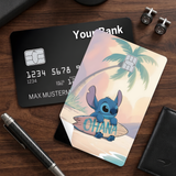 Credit Card Skin Sticker - Lilo & Stitch - Stitch On Ohana Surfboard At Sunset