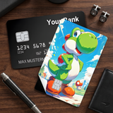 Credit Card Skin Sticker - Super Mario - Yoshi With Mushrooms Under Blue Sky - Holographic