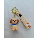 3D PVC Figure Keychain - Pets - Buddy Sitting Blue Collar