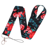 Lanyard - Red Roses on Black
