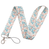 Lanyard - Floral Pattern (Blue and Pink Flowers on White) (2)