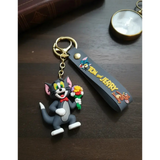 3D PVC Figure Keychain - Tom and Jerry - Tom With Bow Tie Holding Flowers