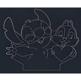 3D LED Night Light - Disney - Stitch and Dale hugging with a heart