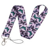 Lanyard - Butterflies (Teal, Purple, Black) on Light Purple