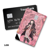 Credit Card Skin Sticker - Demon Slayer - Nezuko Pink Geometric Background