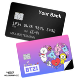 Credit Card Skin Sticker - BT21 (BTS) - BT21 Characters Heart On Pink Purple Gradient - Holographic