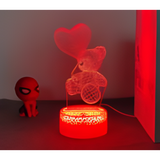 3D LED Night Light - Heart balloon bear