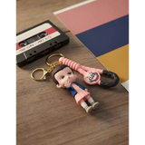 3D PVC Figure Keychain - Stranger Things - Eleven In Pink Dress And Blue Jacket