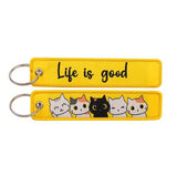Embroidery Keychain - Cartoon Cats - Life Is Good