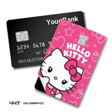 Credit Card Skin Sticker - Sanrio - Hello Kitty Peeking On Pink With Hearts And Strawberries - Holographic
