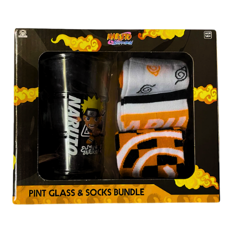 Naruto Shippuden Pint Glass & Socks Bundle – 4-Piece Gift Set
