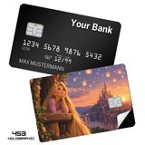Credit Card Skin Sticker - Tangled - Rapunzel Watching Floating Lanterns At Sunset - Holographic