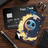 Credit Card Skin Sticker - The Nightmare Before Christmas - Jack Skellington On Crescent Moon With Blue Roses - Holographic