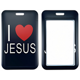 ID Card Badge Holder - I Love Jesus Red Heart Black