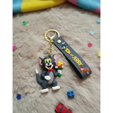 3D PVC Figure Keychain - Tom and Jerry - Tom With Bow Tie Holding Flowers