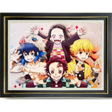 3D Light Frame - Demon Slayer (Kimetsu no Yaiba) - Chibi Main Four Waving, Sparkly Background