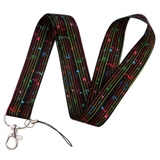Lanyard - Black lanyard with colorful music notes and staff lines - DESIGN