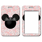 ID Card Badge Holder - Mickey & Friends - Minnie Mouse Head With Tiara On Pink Butterflies